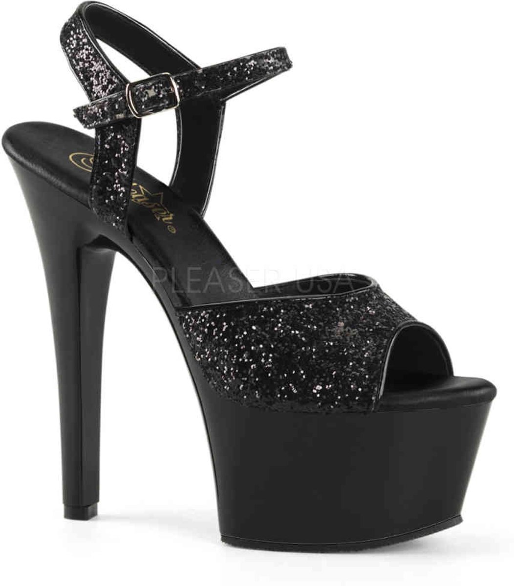 EU 37 = US 7 | ASPIRE-609G | 6 Heel, 2 1/4 PF Glitter Ankle Strap Sandal